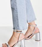 Asos Design Wide Fit Hilton Barely There Block Heeled Sandals In Silver