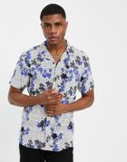 Asos Design Regular Revere Shirt In Layered Check Floral Print-white