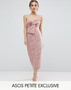 Asos Petite Lace Cami Bow Front Midi Pencil Dress - Beige