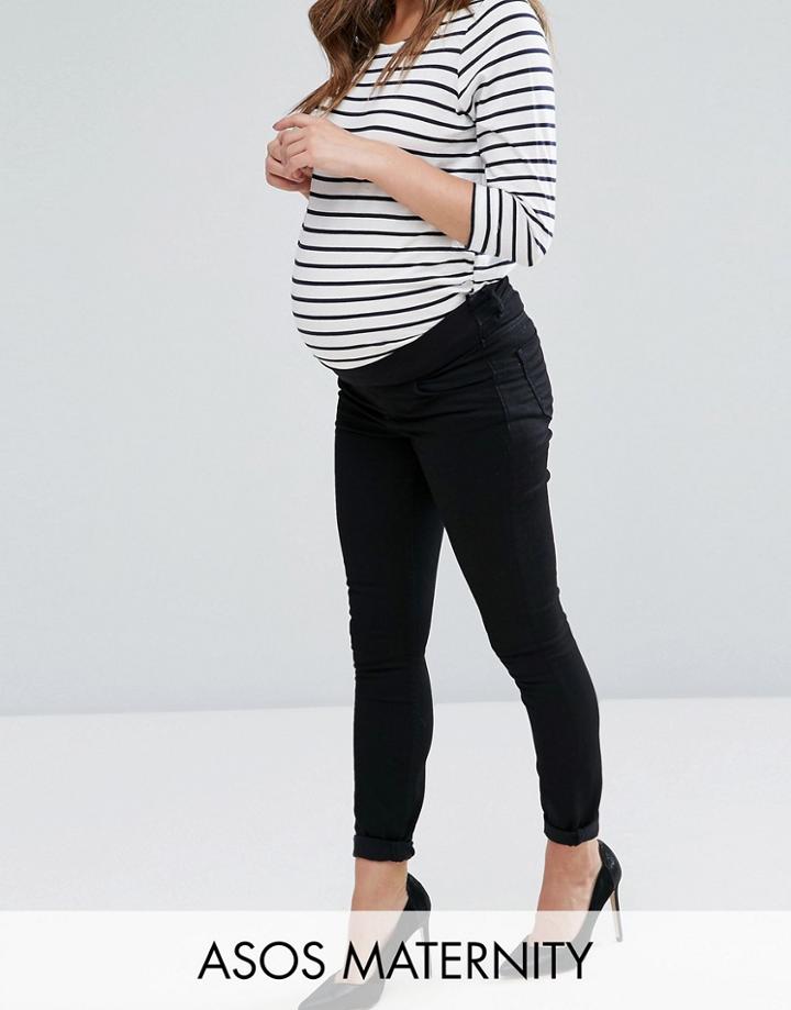 Asos Maternity Lisbon Mid Rise Ankle Grazer Jean In Clean Black - Black