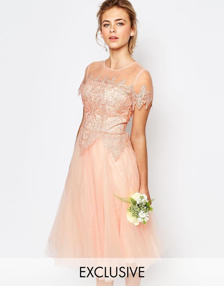 Chi Chi London Tulle Lace Midi Dress - Rose Cloud