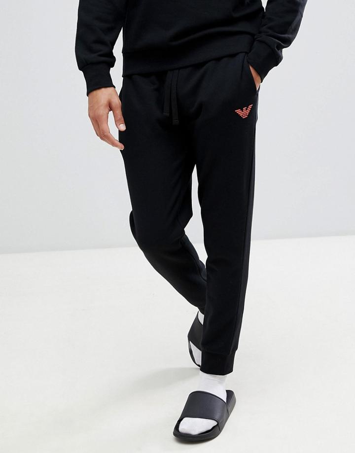 Emporio Armani Eagle Logo Cuffed Joggers In Black - Black