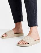 Glamorous Quilted Slide Sandals In Camel-neutral