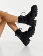 Truffle Collection Square Toe Chunky Lace Up Boots In Black