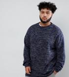 Replika Plus Knitted Crew Neck Sweater In Blue Melange - Blue