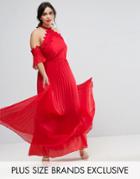 Truly You Halter Maxi Dress With Pleated Skirt - Red