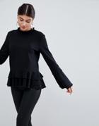 Ax Paris Pephem Top With Sleeve Detail - Black
