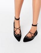 Asos Lois Lace Up Pointed Ballet Flats - Black