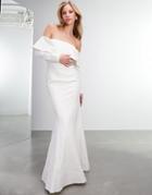 Asos Edition Everly Off Shoulder Long Sleeve Crepe Wedding Dress-white