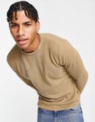 Only & Sons Textured Sweater With Crew Neck In Beige-neutral