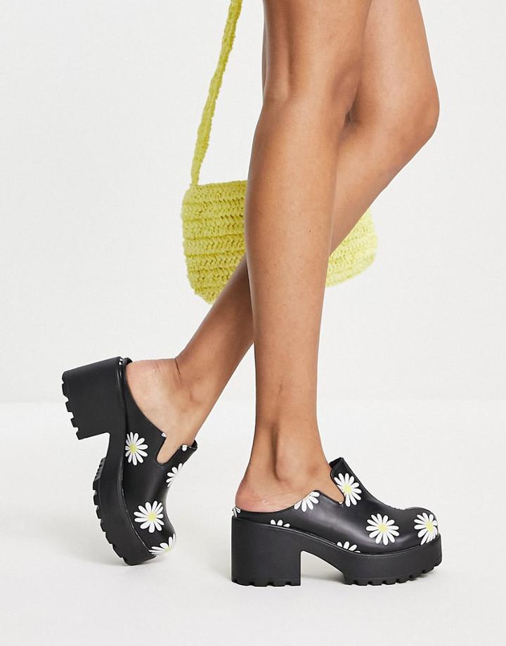 Koi Footwear Vegan Clog Shoes In Black Daisy Print