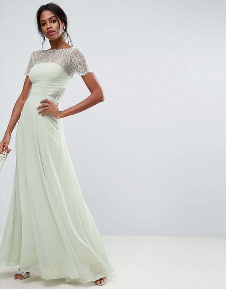 Asos Lace Insert Paneled Maxi Dress-green