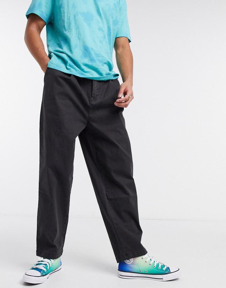Asos Design Wide Leg Pants With Pleats In Washed Black