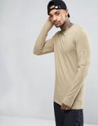 Asos Longline Muscle Long Sleeve T-shirt With Ma1 Pocket - Beige