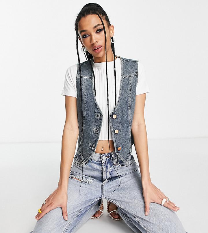 Reclaimed Vintage Inspired Denim Vest In Washed Blue