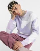 Asos Design Texture Knit Sweater In Camo Design In Lilac Tones-purple