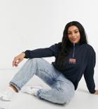Daisy Street Plus Relaxed Sweatshirt With Half Zip And Flag Embroidery-navy