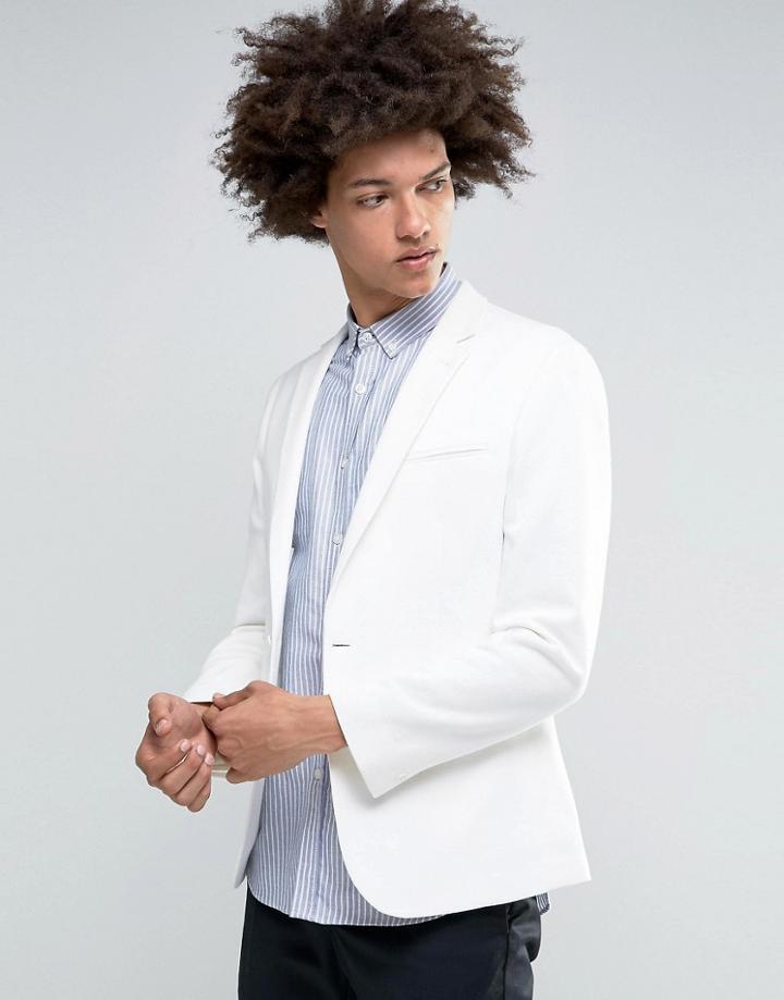 Asos Super Skinny Jersey Blazer In White - White