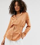 Asos Design Tall Relaxed Satin Long Sleeve Shirt With Belt Detail - Clear