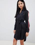 Ax Paris Long Sleeve Shirt Dress With Stripe Detail - Black