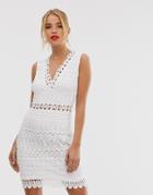 Parisian Broderie Anglaise Sleeveless Mini Dress - White
