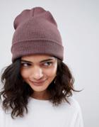 Asos Design Turn Up Beanie In Recycled Polyester - Pink