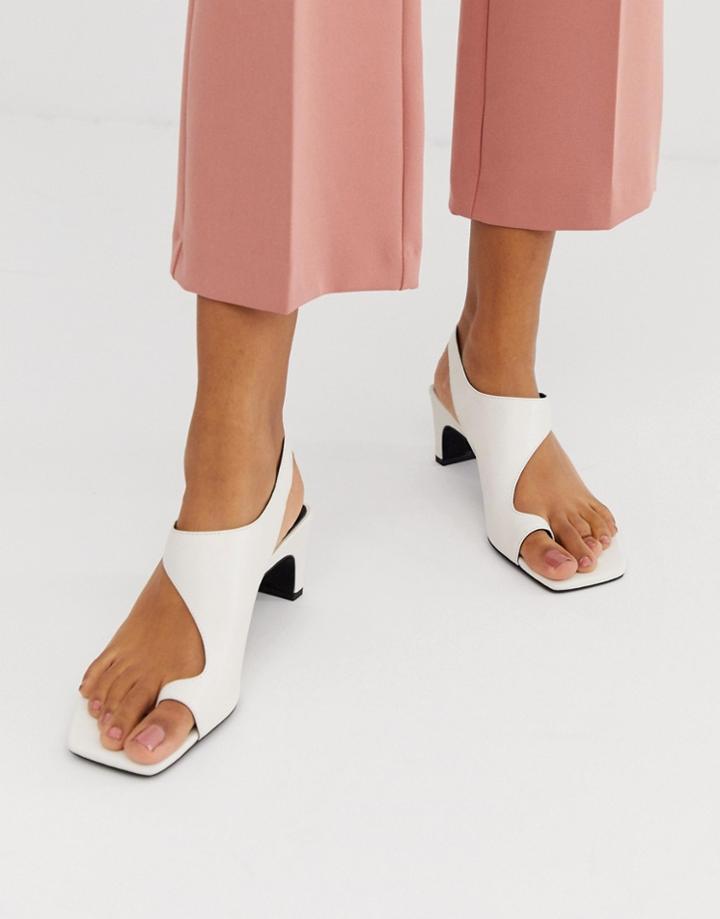 Asos Design Hercules Premium Leather Toe Loop Block Heeled Sandals-cream