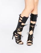Missguided Cut Out Knee High Heeled Sandal - Black