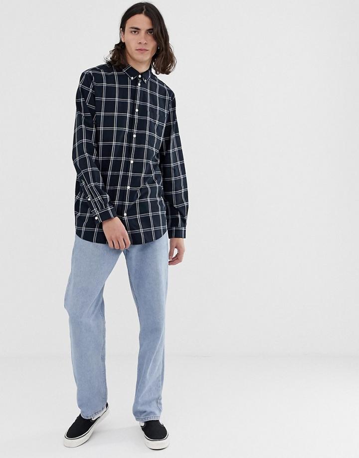 Weekday Ray Windowpane Check Shirt In Navy - Blue