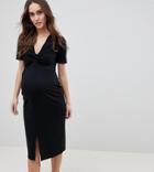 Asos Design Maternity Twist Front Ponte Pencil Dress - Black