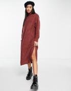 Monki Turtle Neck Knitted Midi Dress In Red - Red