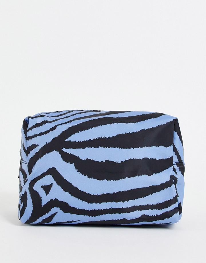 Asos Design Makeup Bag In Blue Zebra Print-blues