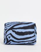 Asos Design Makeup Bag In Blue Zebra Print-blues