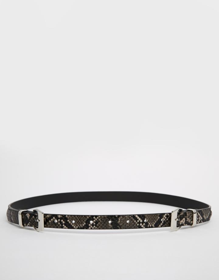 Asos Snake Double Buckle Skinny Belt - Black