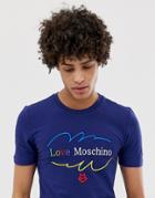 Love Moschino Retro Embroidered T-shirt - Navy