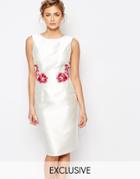 Chi Chi London Embriodered Back Detail Pencil Dress - White Multi