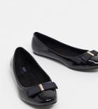 Asos Design Wide Fit Luna Bow Ballet Flats In Black Patent