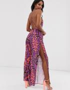 Asos Design Asymmetric Cami Strap Jumpsuit With Wide Leg In Bright Snake Print-multi