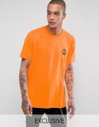 Reclaimed Vintage Inspired Oversized Rave T-shirt In Neon With Embroidered Slogan - Orange