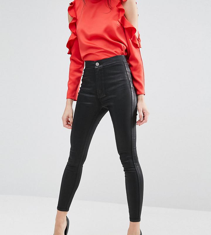 Asos Design Petite Rivington High Waisted Denim Jeggings In Black Coated