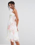Elise Ryan Bandeau Midi Dress In Floral Organza - Multi