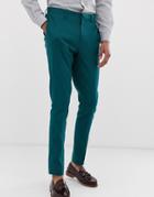 Asos Design Wedding Super Skinny Suit Pants In Teal Linen-blue