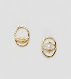 Asos Design Gold Plated Sterling Silver Earrings With Pearl And Lip Detail - Gold