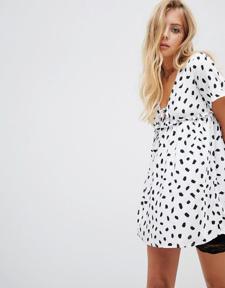 Motel Tea Dress In Dalmatian Polka Dot - White