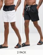 Asos Swim Shorts 2 Pack In Monochrome In Mid Length Save - Multi