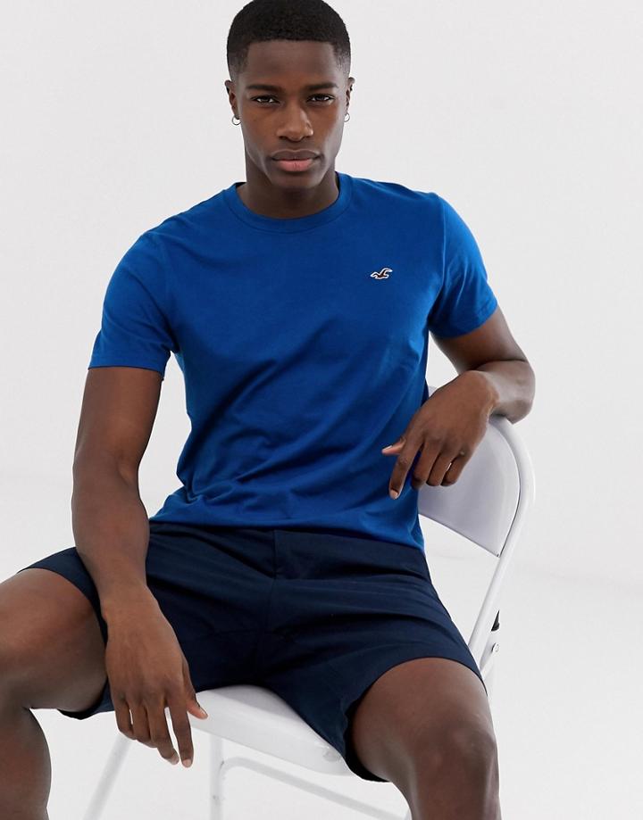 Hollister Icon Logo Crew Neck T-shirt In Mid Blue - Blue