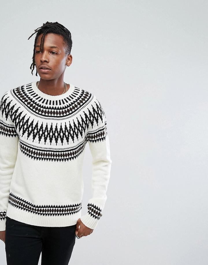 Asos Curved Yoke Fairisle Sweater In White - White