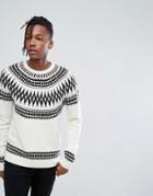 Asos Curved Yoke Fairisle Sweater In White - White