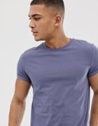 Asos Design Crew Neck T-shirt With Roll Sleeve In Gray - Gray