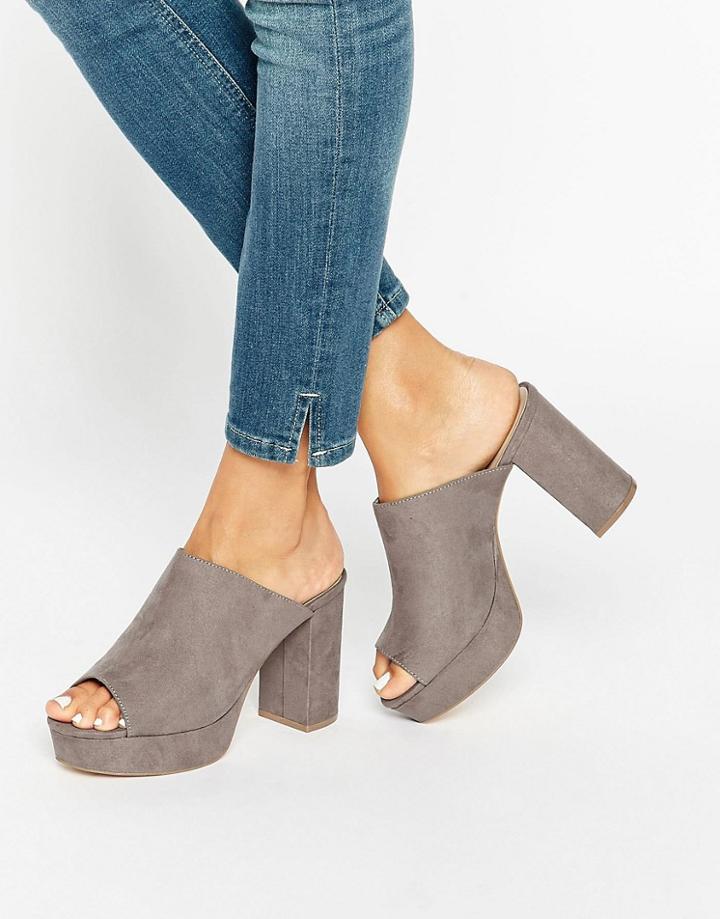 New Look Suedette Platform Mule - Gray